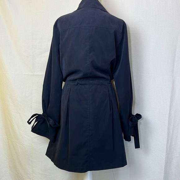 MAISON Jules Navy Tie Sleeve Lightweight Zip Up Trench Coat Jacket - Size Large - Picture 6 of 11
